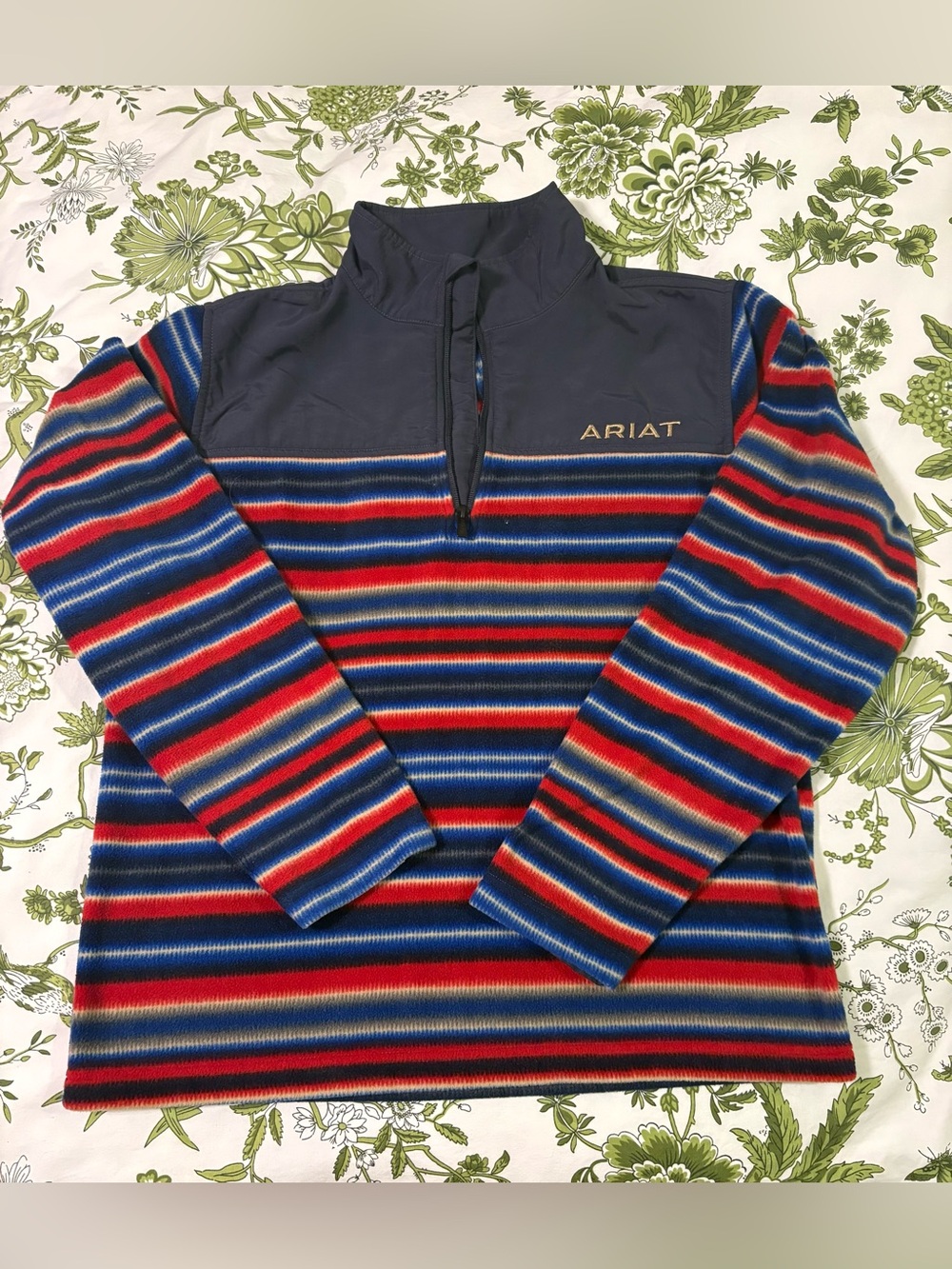 Ariat Men's Quarter-Zip Fleece with Red, Blue & Tan Stripes